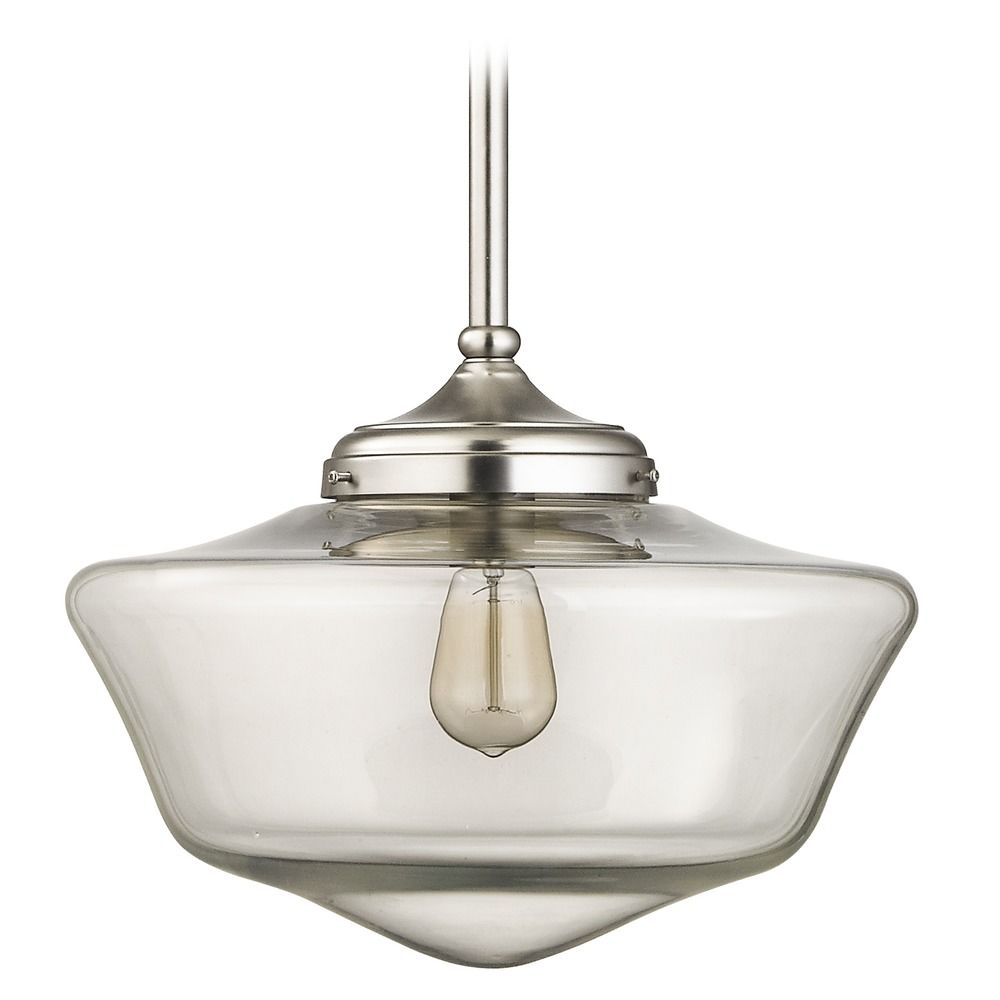 16 inch satin nickel clear glass schoolhouse pendant light fa6 09