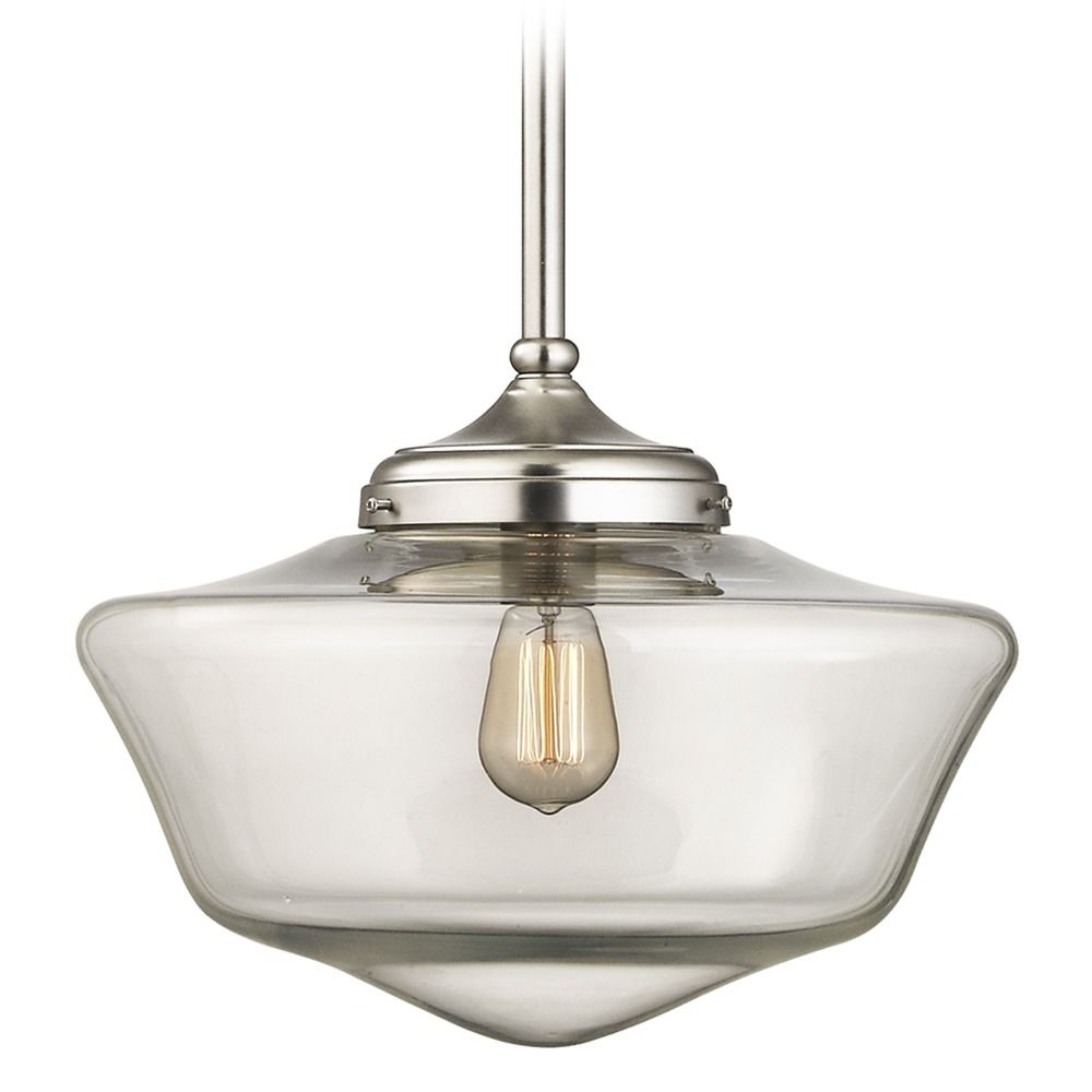 16 Inch Satin Nickel Clear Gl Schoolhouse Pendant Light Fa6 16 Inch Satin Nickel Clear Gl