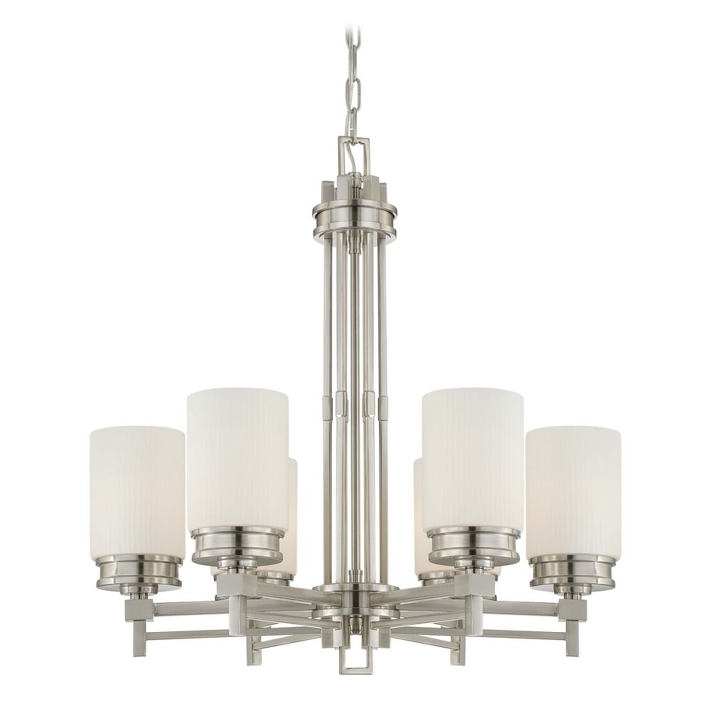 Modern Chandelier With White Glass In Brushed Nickel Finish 60 Nuvo Lighting Modern Chandelier With White Glass In Brushed Nickel Finish 60 4705 Hover Or To Zoom