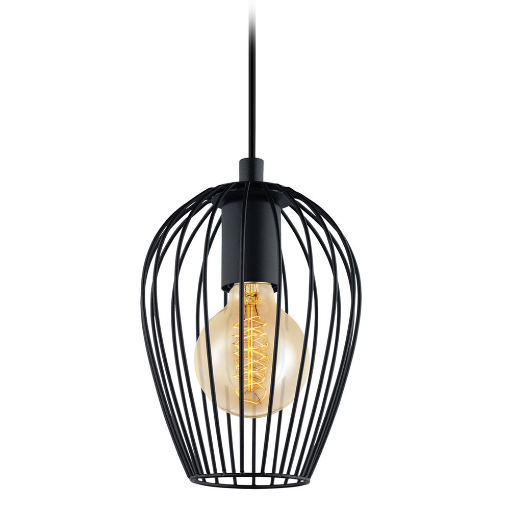 Eglo Newtown Matte Black Mini Pendant Light With Bowl Dome Shade Shown In Matte Black Finish Image