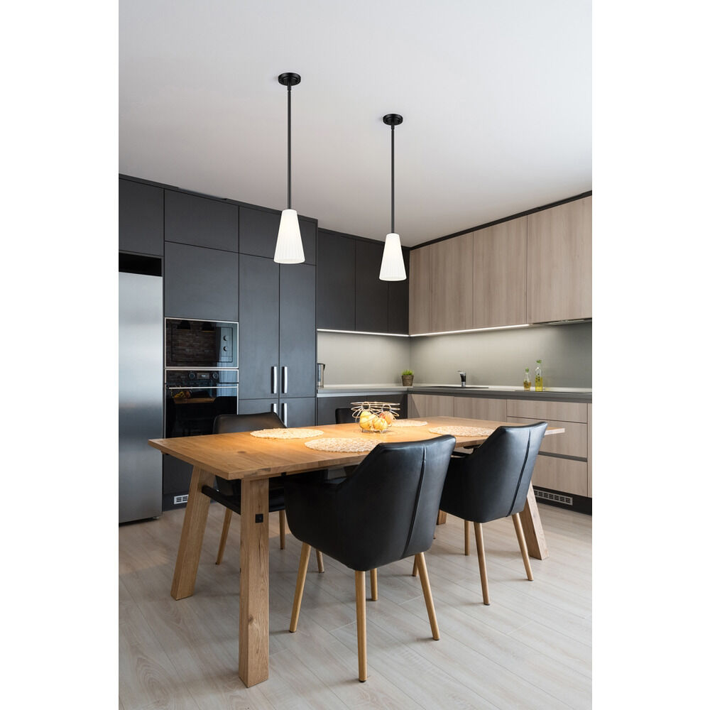 Z-Lite Farrell Matte Black Mini-Pendant Light with Conical Shade |  3043P6-ROD-MB | Destination Lighting