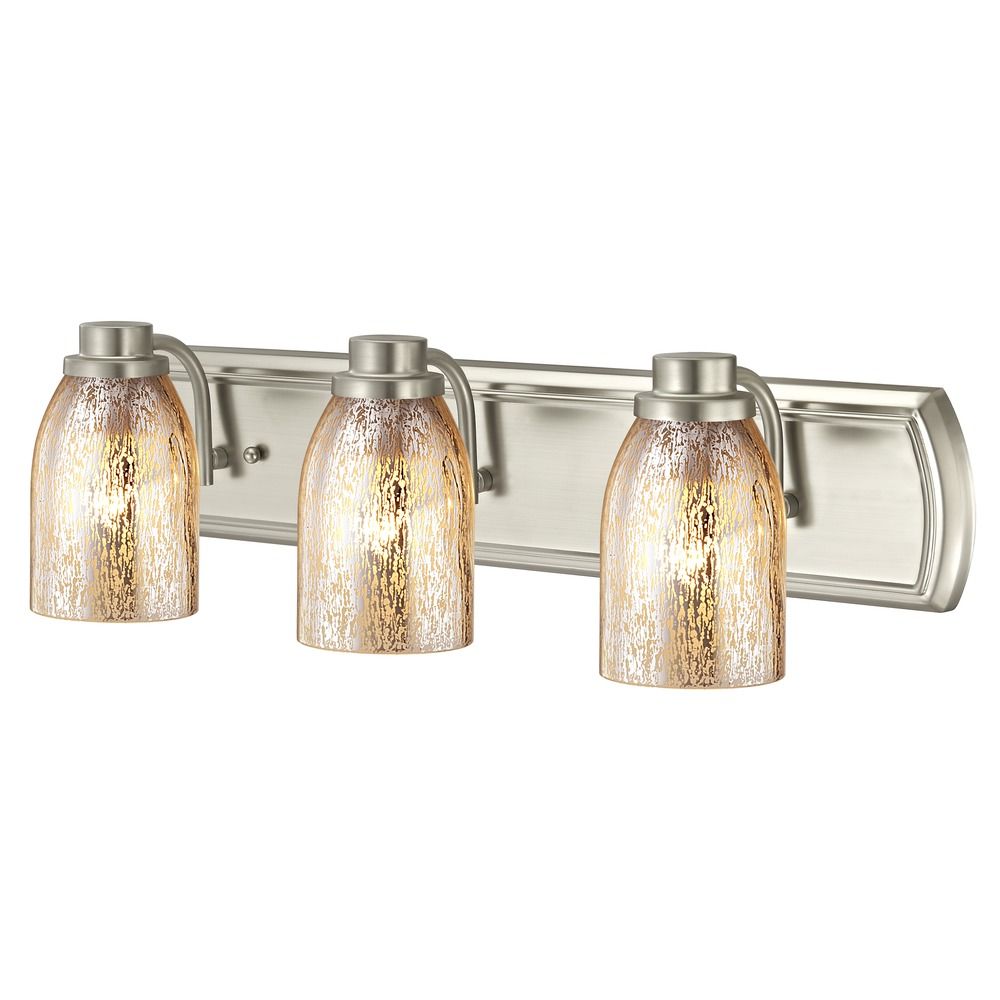 Industrial Mercury Glass 3-Light Bath Bar in Satin Nickel