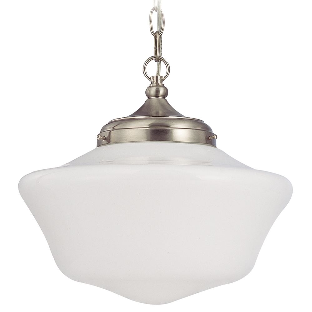14 Inch Schoolhouse Pendant Light In Satin Nickel With Chain At Destination Lighting 14 Inch Schoolhouse Pendant Light In Satin Nickel With Chain At Destination Lighting