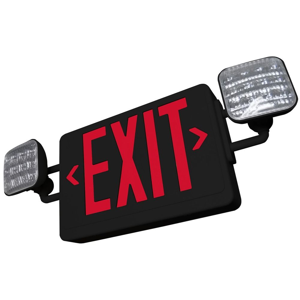 LED Exit Sign & Emergency Light Black Finish EXITVLEDUBLEL90