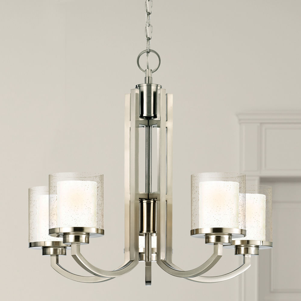 Seeded Gl Chandelier Satin Nickel Dolan Designs 2950 09 Seeded Gl Chandelier Satin Nickel