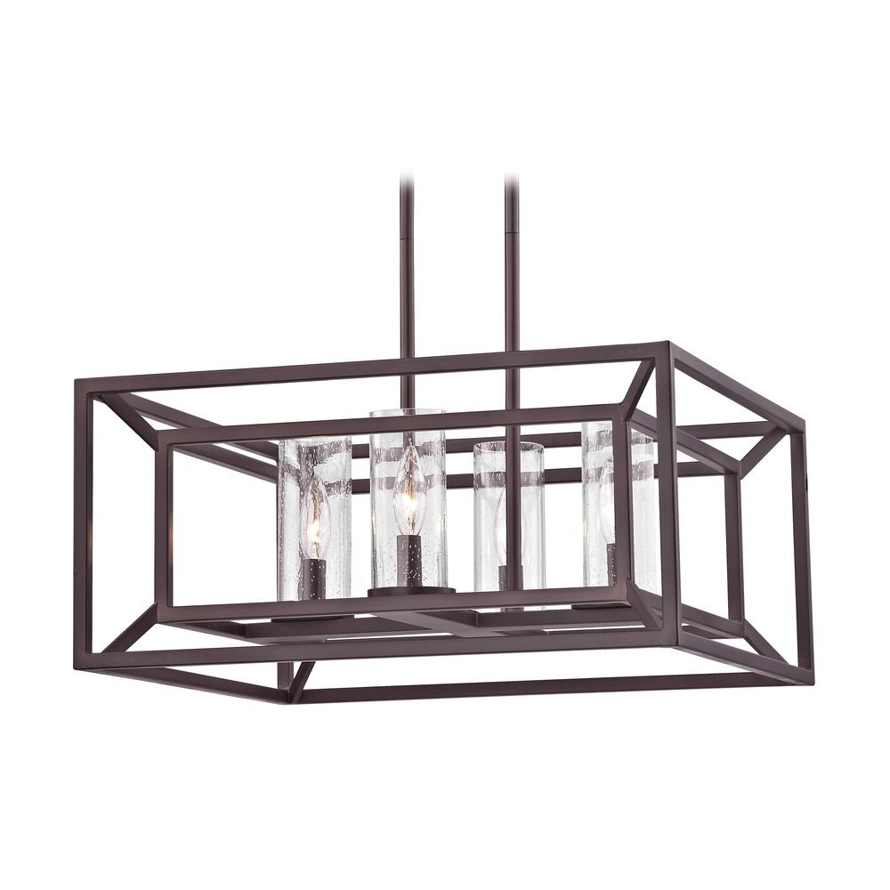 Seeded Glass Chandelier With Square Caged Frame Bronze 4 Lt 1747 Image
