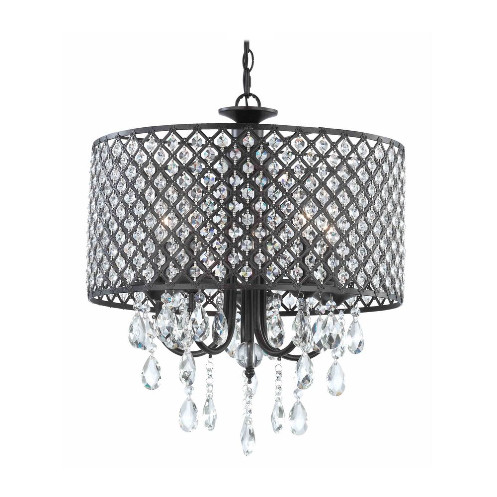 Crystal Chandelier Pendant Light With Crystal Beaded Drum Shade At Destination Lighting