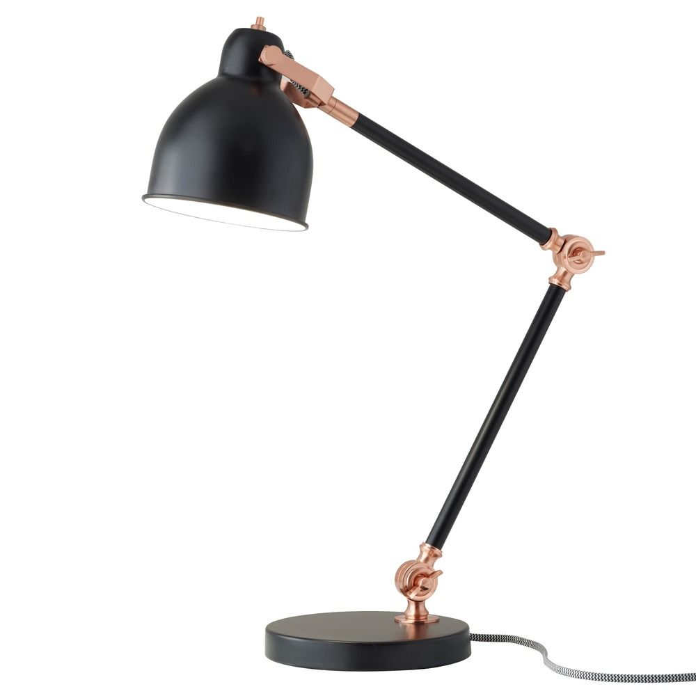 Mid Century Modern Task Reading Lamp Black W Copper Accents Adesso Home Lighting Mid Century Modern Task Reading Lamp Black W Copper Accents