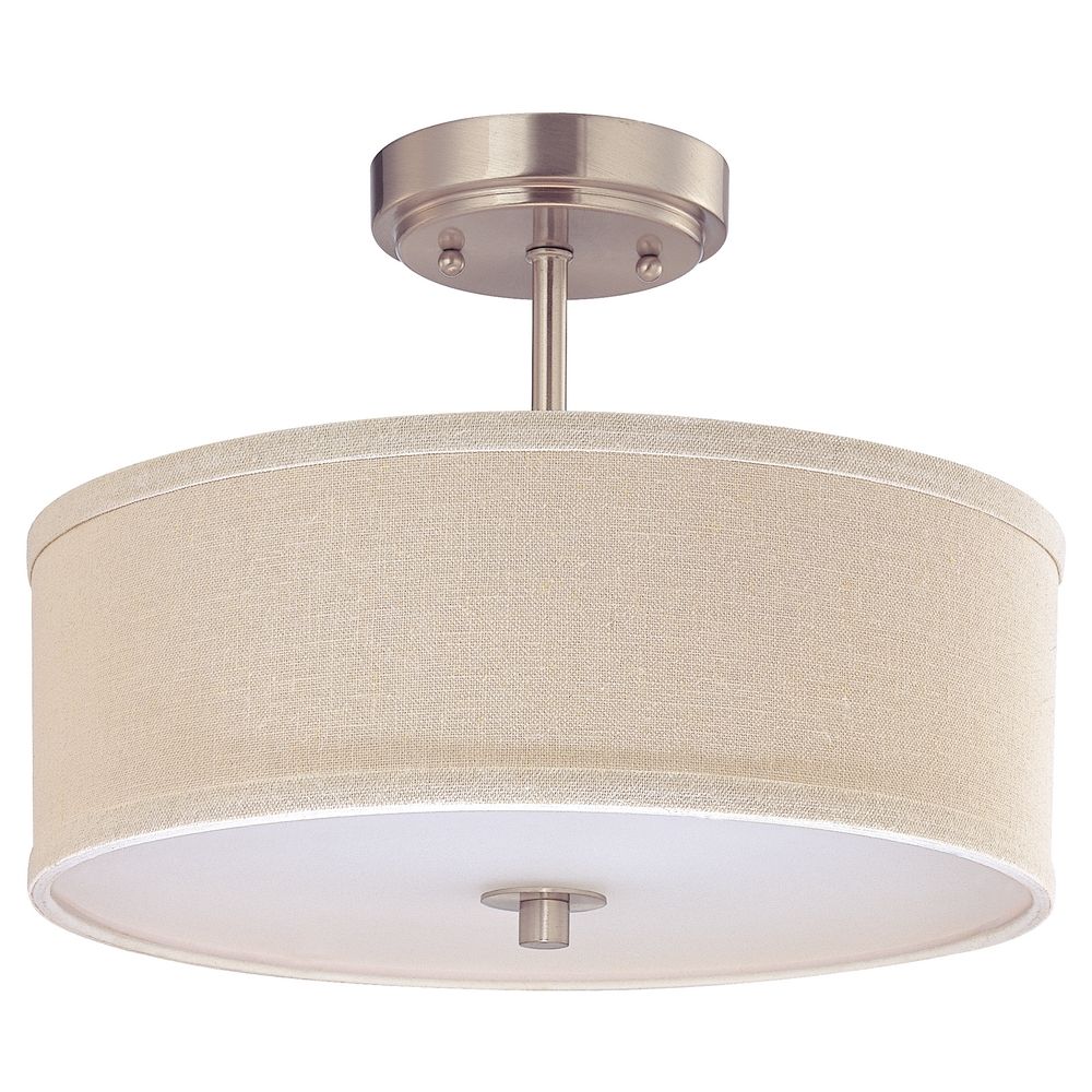 Drum Shade Ceiling Light In Satin Nickel Finish 14 Inches Wide