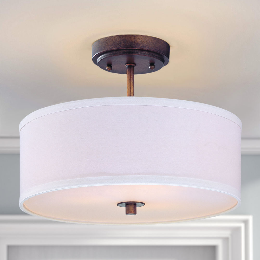 Semi Flush Light With White Drum Shade