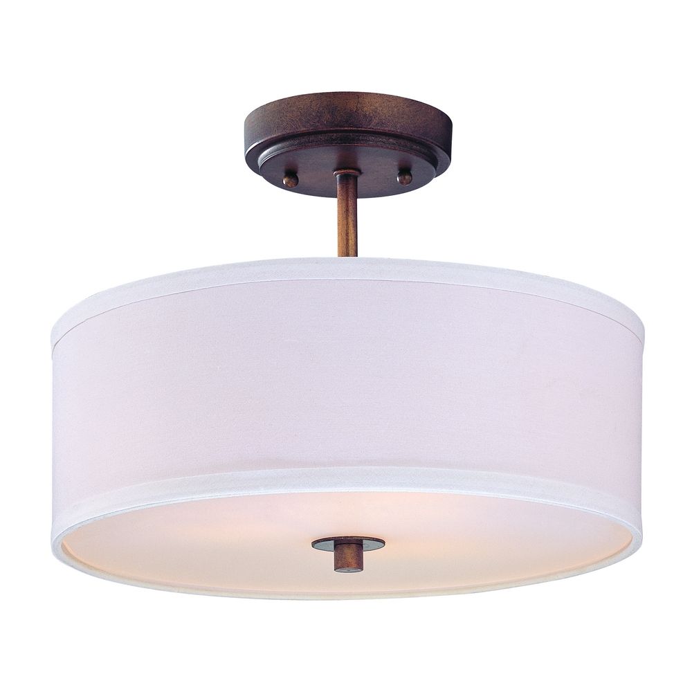 Semi Flush Light With White Drum Shade