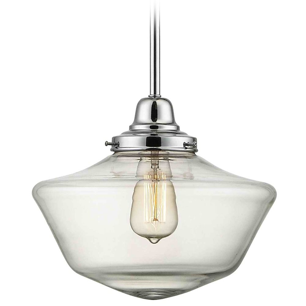 12 Inch Clear Glass Schoolhouse Pendant Light In Chrome Finish Fb4 Image