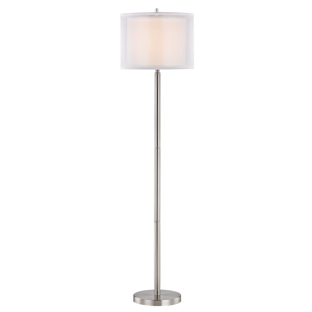 Double Organza 3way Floor Lamp With Drum Shade Satin Nickel Double Organza 3way Floor Lamp With