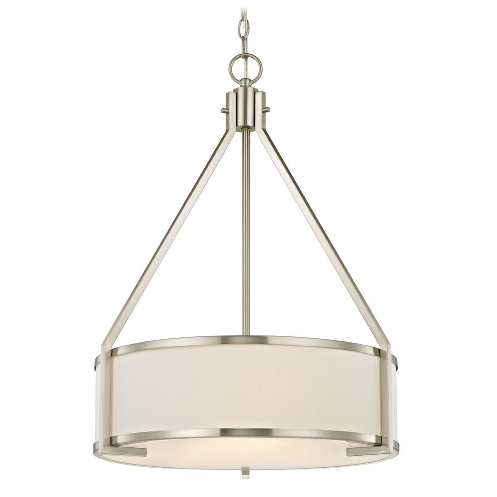 Brushed Nickel Pendant Lights camden satin nickel pendant light with drum shade