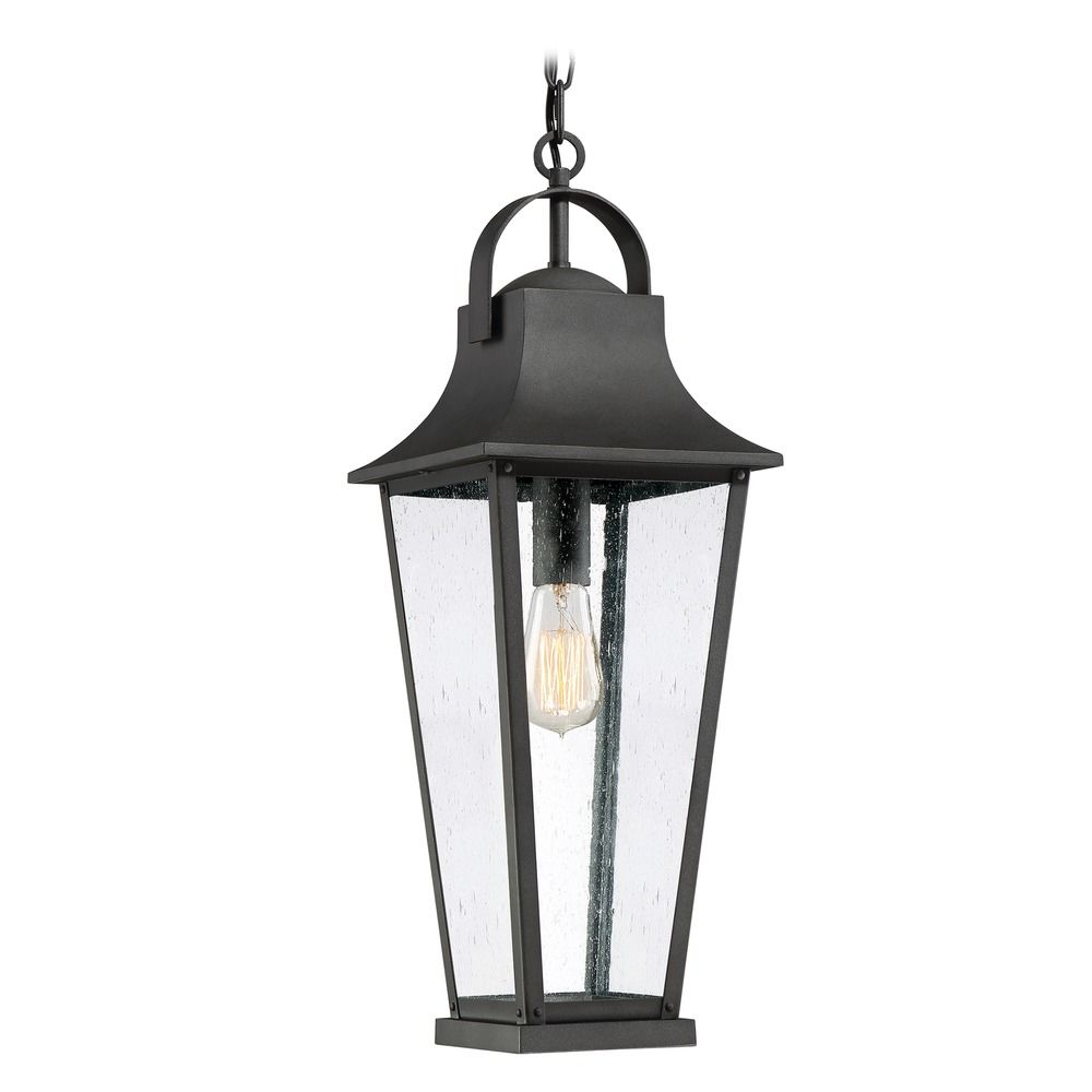 Seeded Glass Outdoor Hanging Light Black Galveston by Quoizel Lighting