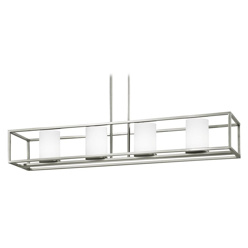 Satin Nickel Linear Chandelier with Cylindrical Shade 169809 GL1028C