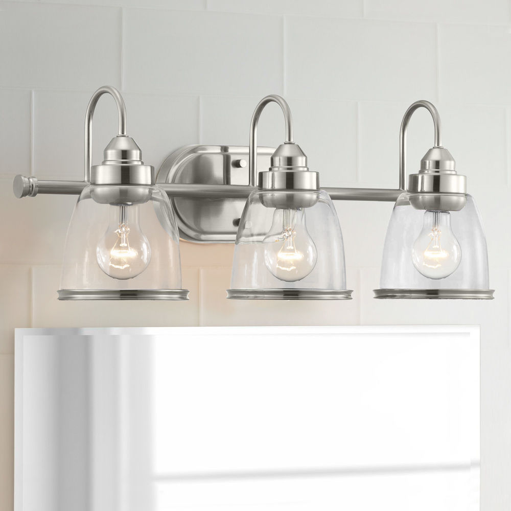 Progress Lighting Saluda Collection 4-Light Brushed Nickel Bath Light Progress Lighting Saluda Collection 4-Light Brushed Nickel Bath Light