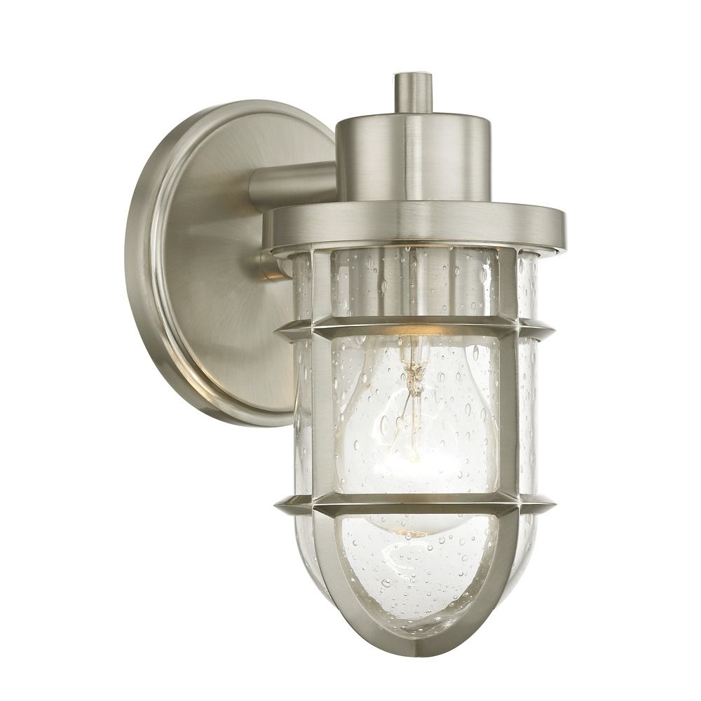 Seeded Glass Wall Sconce With Satin Nickel Cage At Destination Lighting