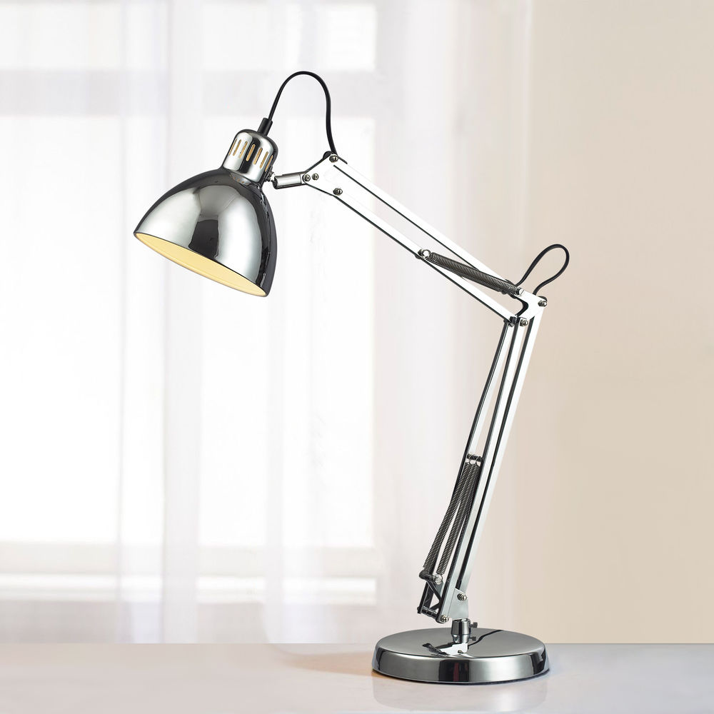Modern Swing Arm Lamp In Chrome Finish, Adjustable Arm Lamp