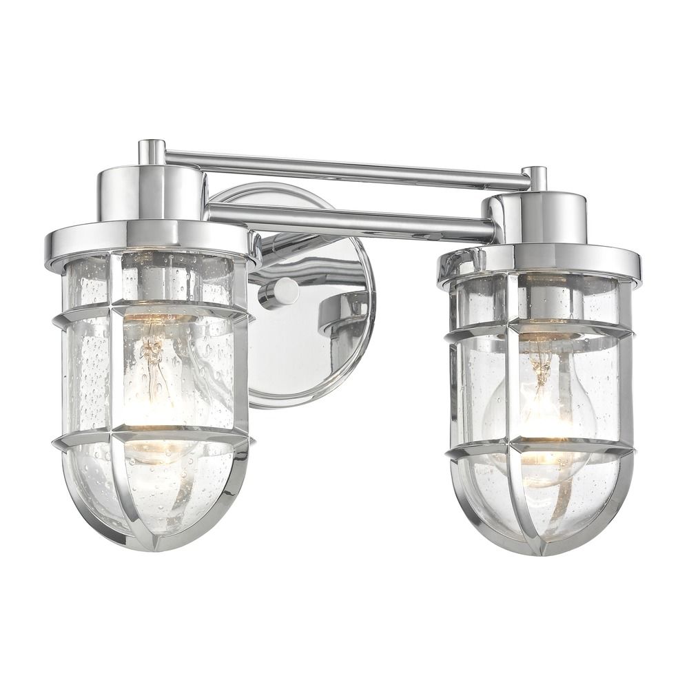 Seeded Glass Bathroom Light Chrome Cage 2 Lt 1842 26