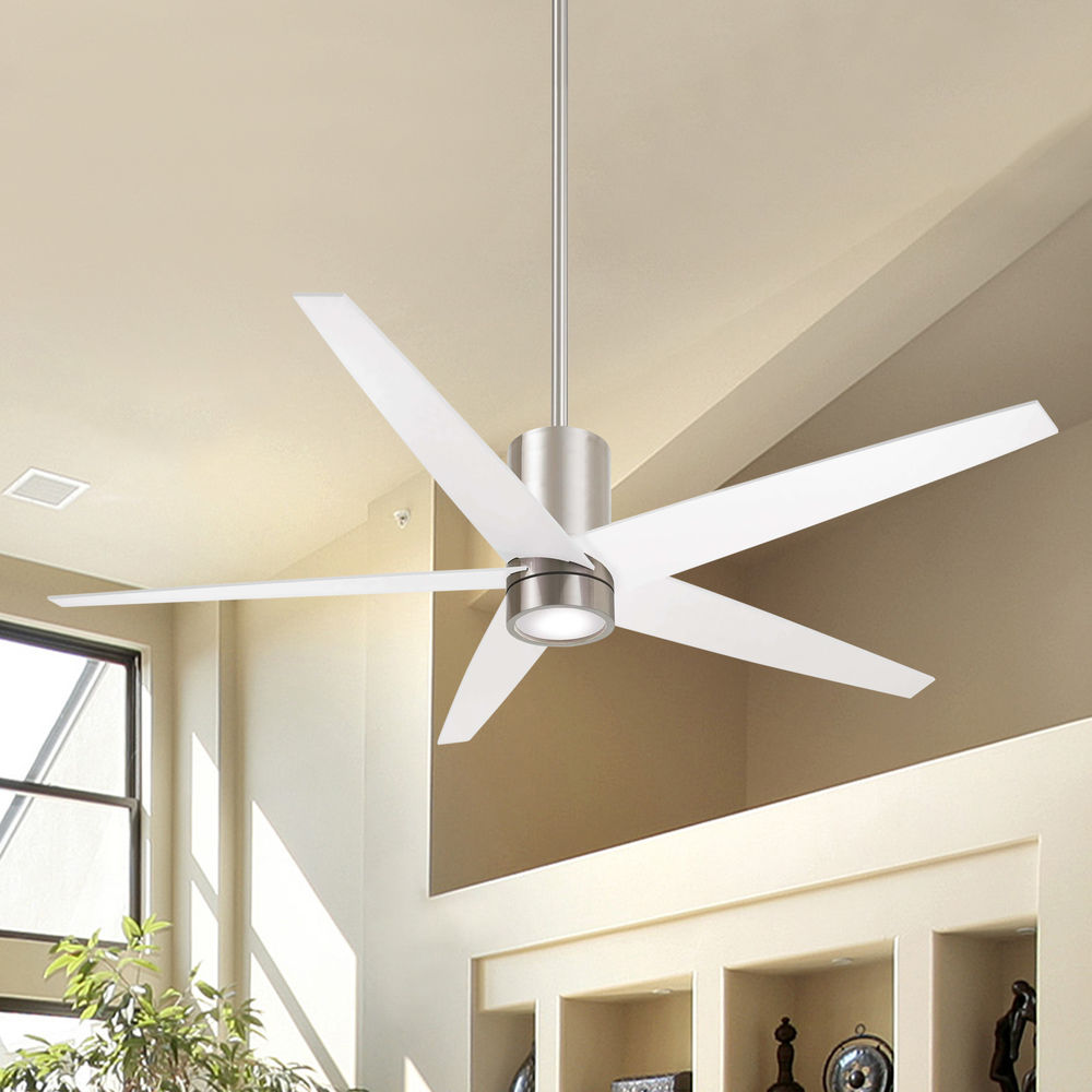 56 Inch Minka Aire Symbio Brushed Nickel White Led Ceiling Fan