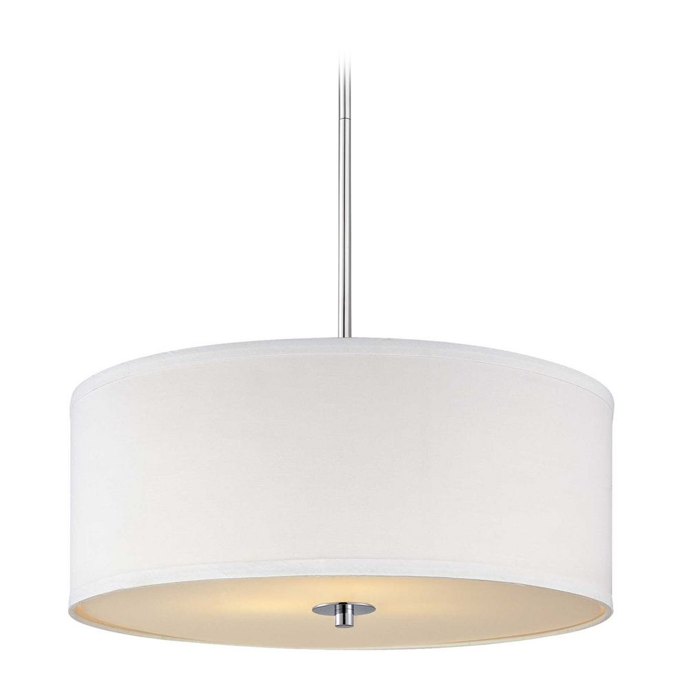 Contemporary Pendant Light With White Drum Shade In Chrome Finish At Destination Lighting