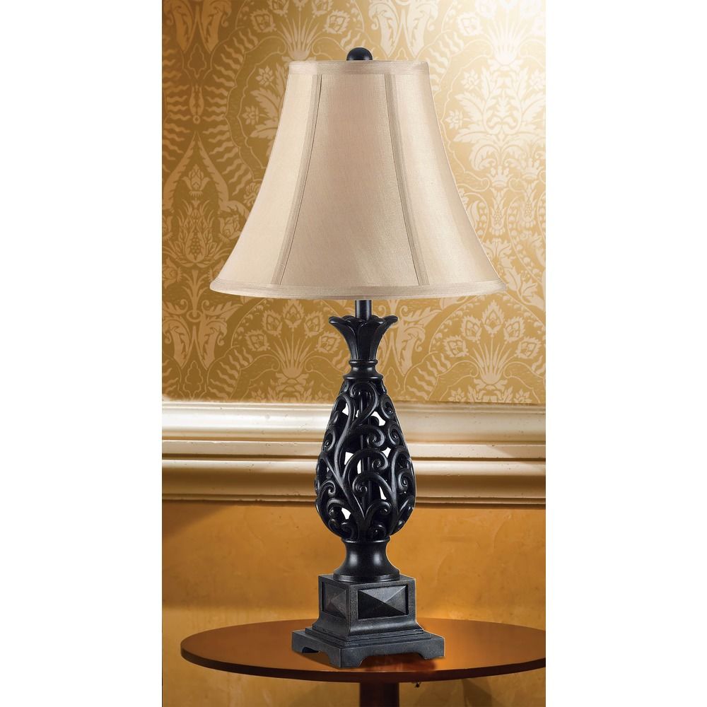 Table and Floor Lamp Set with Gold Shade in Golden Flecked Bronze