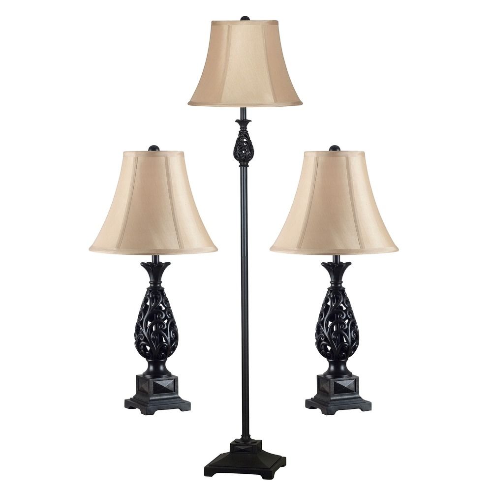 Floor Lamp Set With Gold Shade, Gold Floor And Table Lamp Sets
