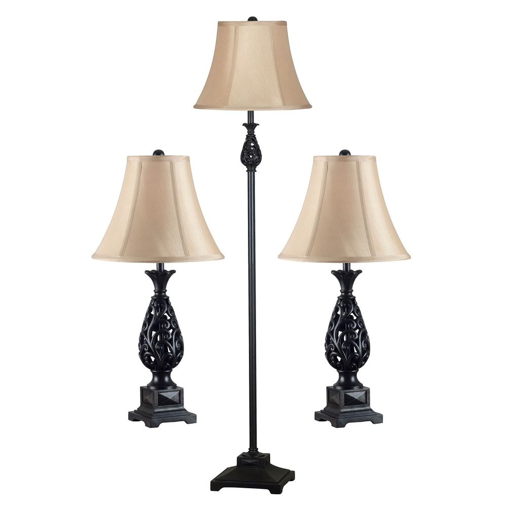 Table And Floor Lamp Set With Gold Shade In Golden Flecked Bronze Finish 21017gfbr Destination Lighting Floor Lamp Set With Gold Shade, Gold Floor Lamp And Table Setting