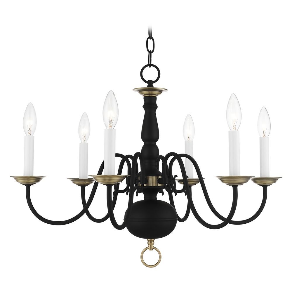 Livex Lighting 5006-04 6 Light Black Chandelier Black/Antique Brass Livex Lighting 5006-04 6 Light Black Chandelier Black/Antique Brass
