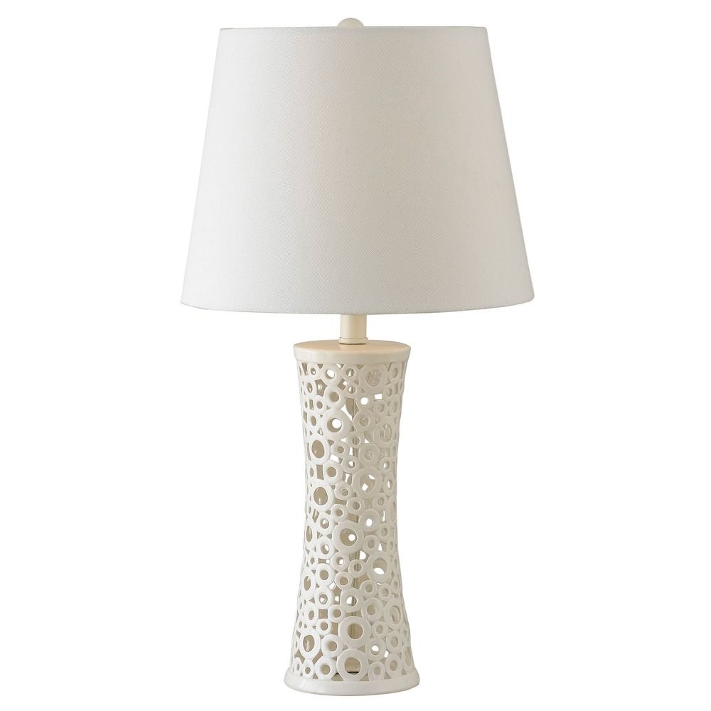 Modern Table Lamp with White Shade in Gloss White Ceramic Finish