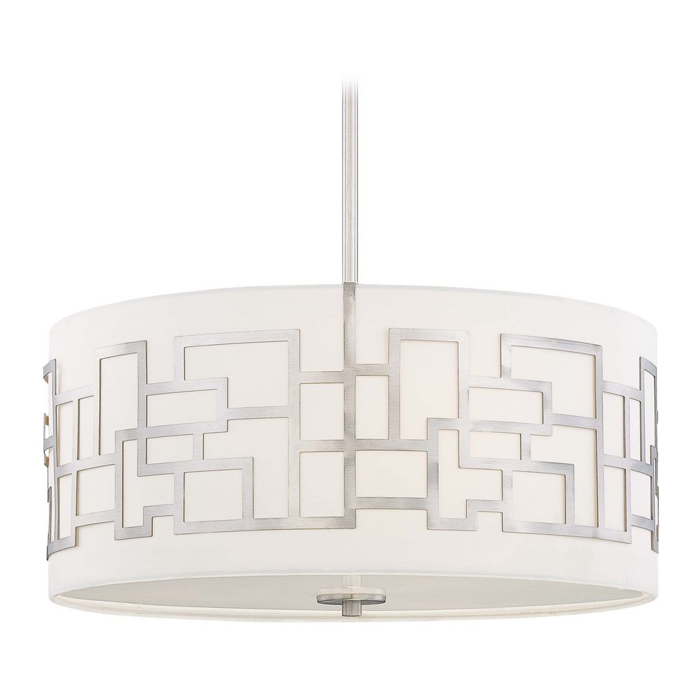 Modern Drum Pendant Light With White Gl In Brushed Nickel Modern Drum Pendant Light With White