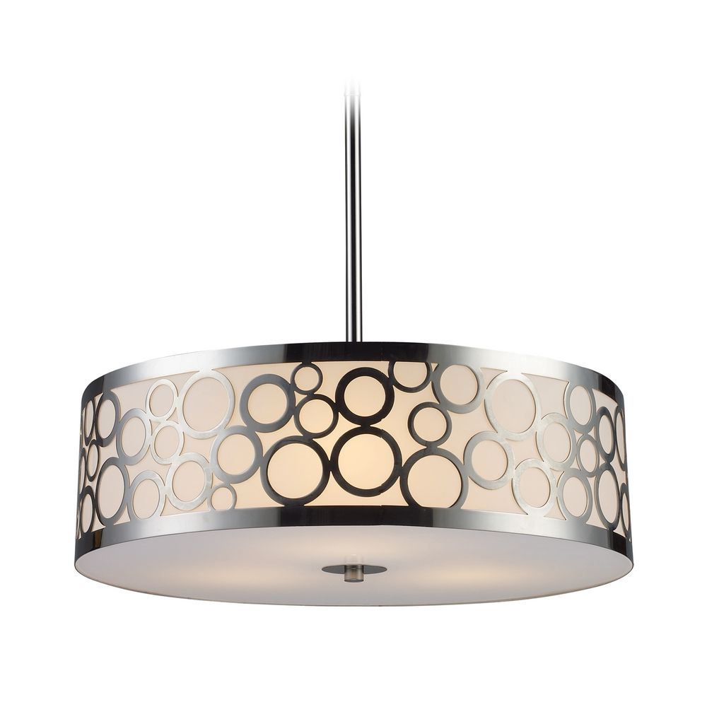 Modern Drum Pendant Light With White Glass In Polished Nickel Finish Modern Drum Pendant Light With White Glass In Polished Nickel Finish