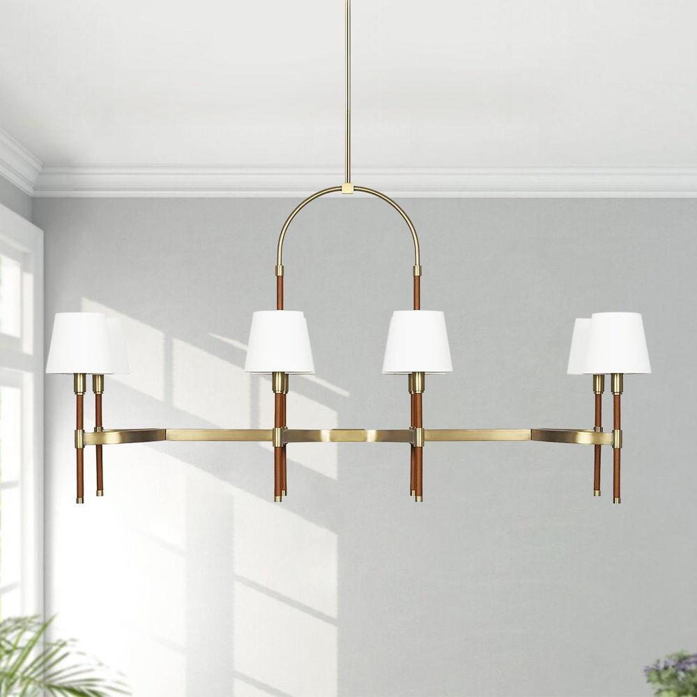 Lauren Ralph Lauren Katie Brass & Saddle Leather Linear Chandelier by  Visual Comfort Studio at Destination Lighting