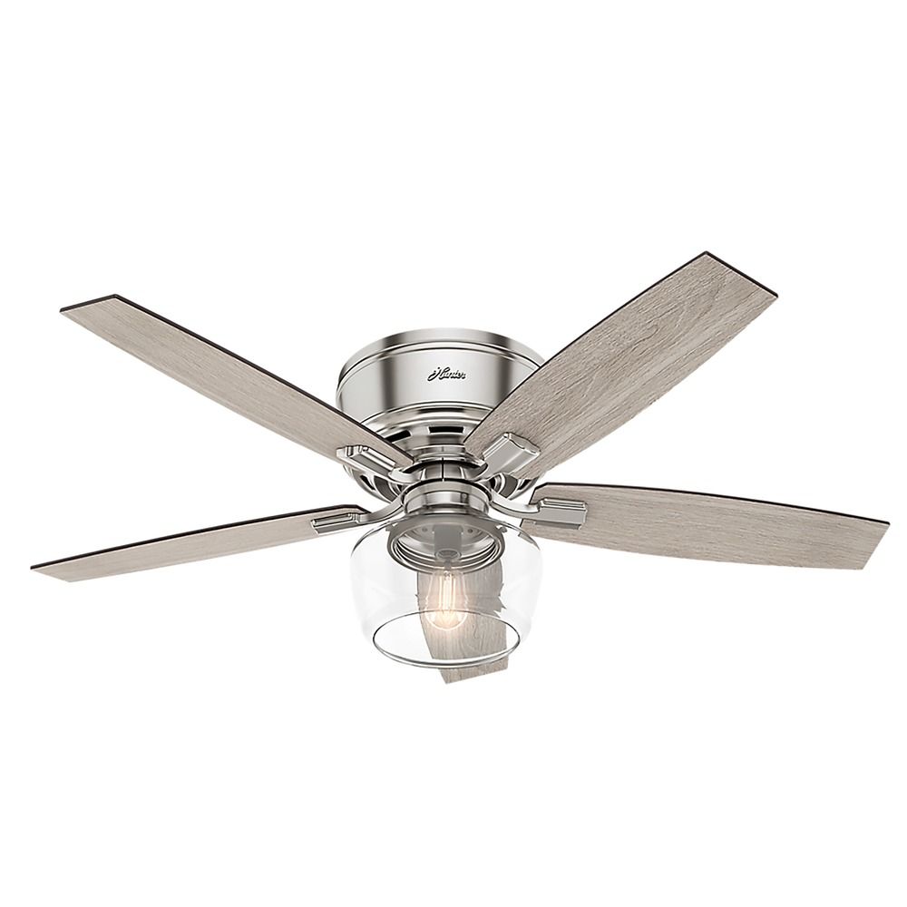 Hunter 52Inch Brushed Nickel Ceiling Fan with Light with