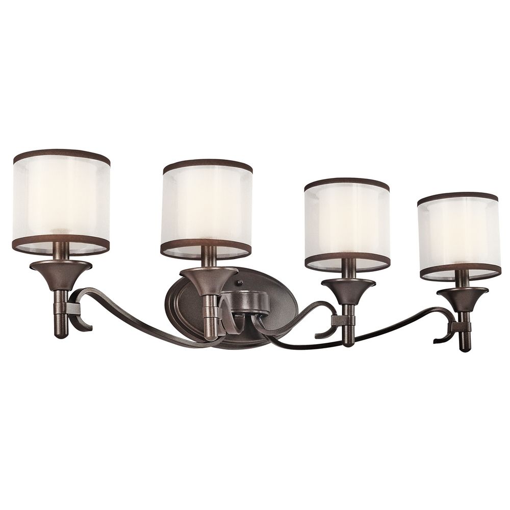 Kichler Bathroom Light With White Glass In Mission Bronze Finish
