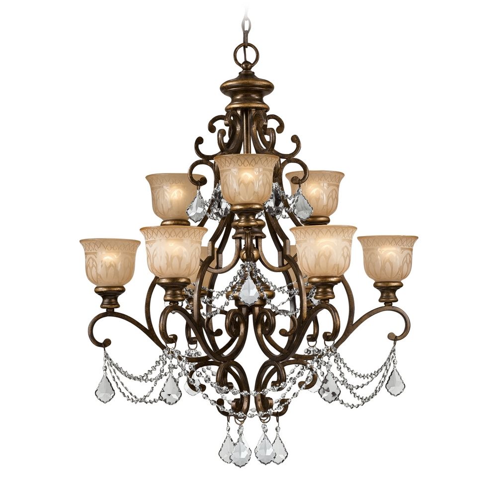 Crystal Chandelier With Amber Glass In Bronze Umber Finish 7509 Bu Crystorama Lighting Crystal Chandelier With Amber Glass In Bronze Umber Finish 7509 Bu Cl