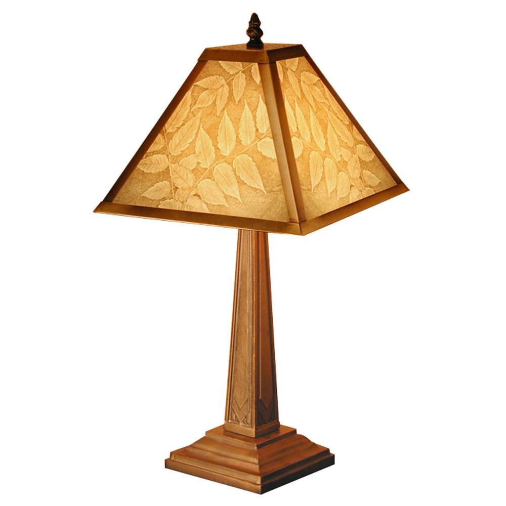 Accent Table Lamp with Etched Leaves Porcelain Shade LL01