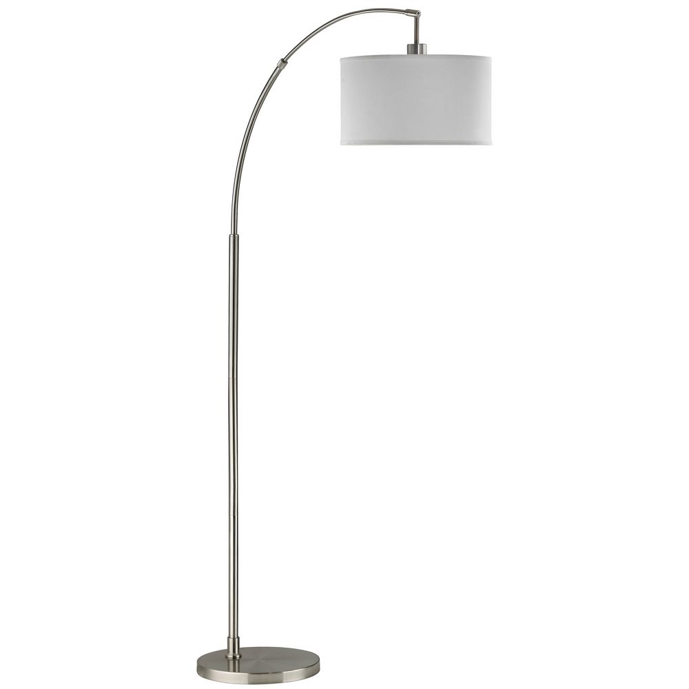 Satin Nickel Arc Floor Lamp With Modern Drum Shade 2278 09 Satin Nickel Arc Floor Lamp With Modern Drum Shade Off
