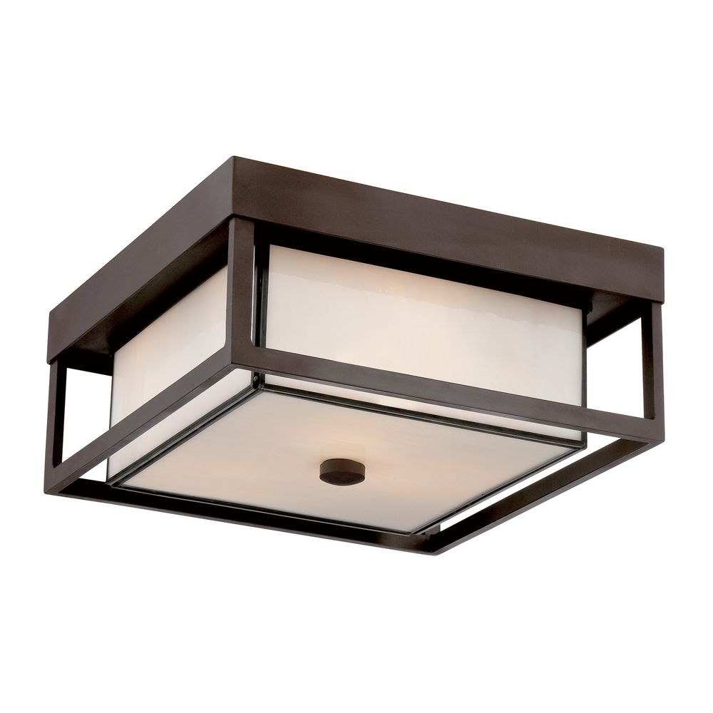 Close To Ceiling Light With White Glass In Western Bronze Finish At Destination Lighting
