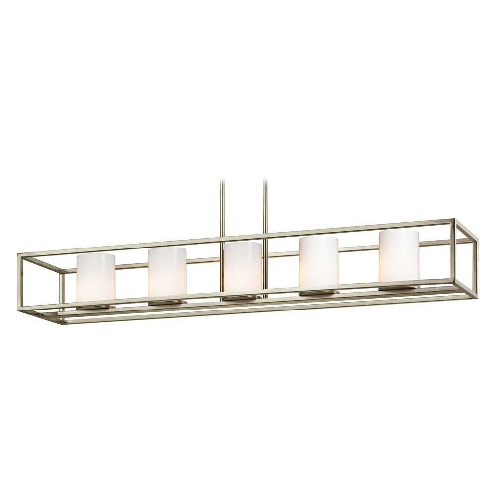 Satin Nickel Linear Chandelier with Cylindrical Shade 169909 GL1024C Destination Lighting