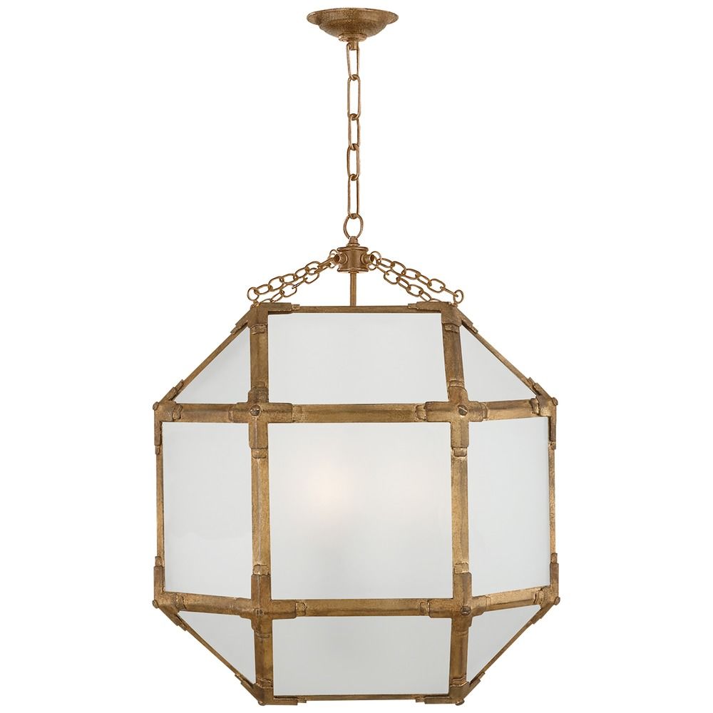 Visual Comfort Morris Medium Lantern, Gilded Iron / Clear Glass