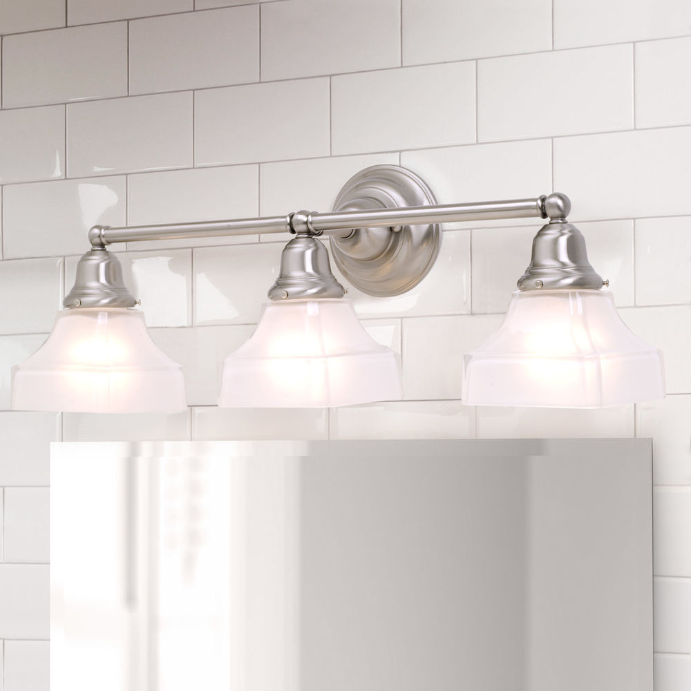 Craftsman Style 3 Light Vanity Satin Nickel With Square Gl 673 09 G9415 Kit Destination Lighting Craftsman Style 3 Light Vanity