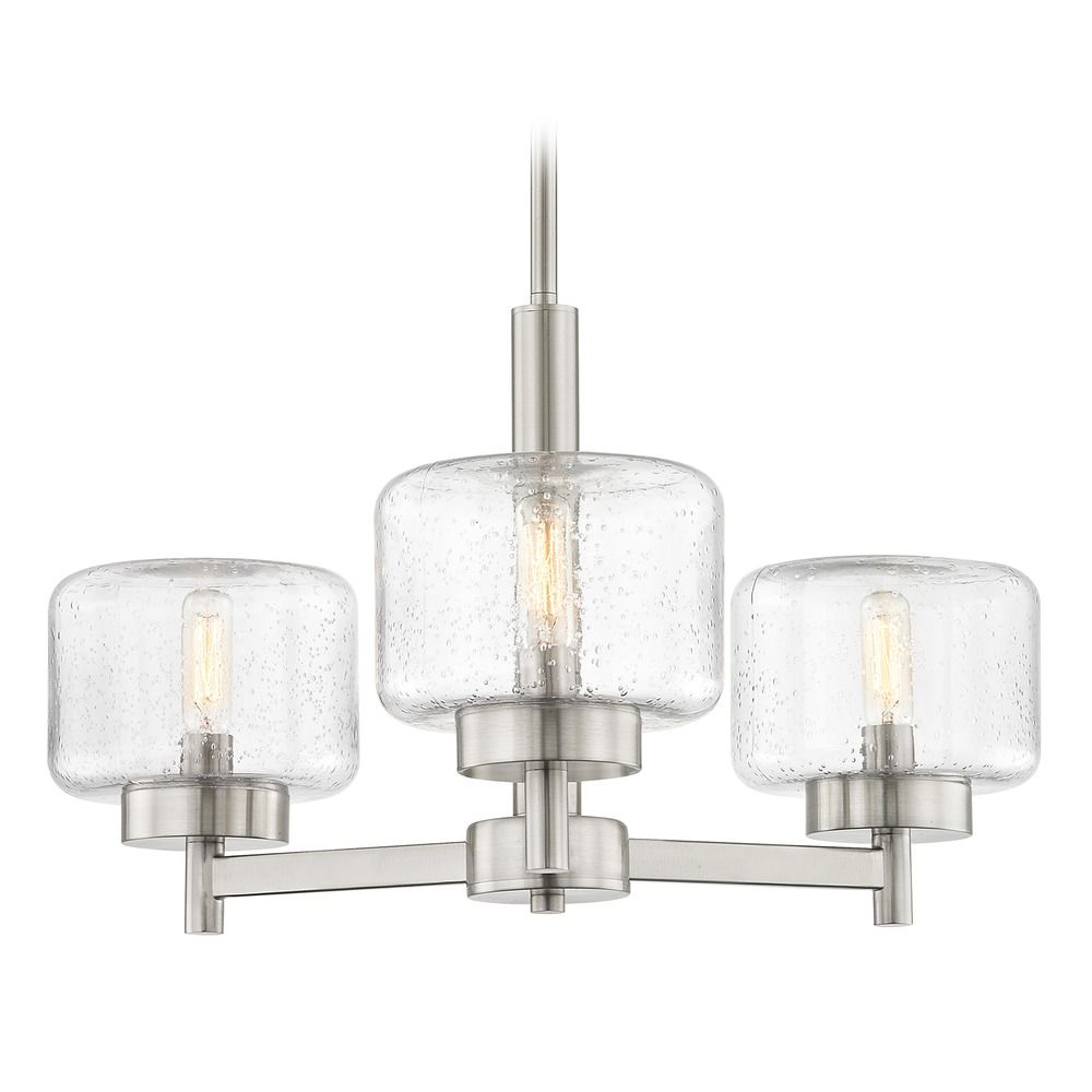 Industrial Seeded Glass Chandelier Satin Nickel 3 Lt 2973 09 Image