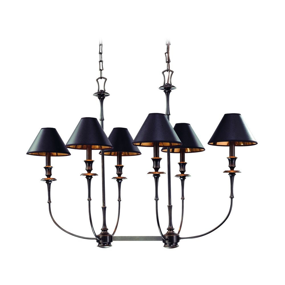 Chandelier With Black Paper Shades In Old Bronze Finish 1868 Ob Hover Or To Zoom