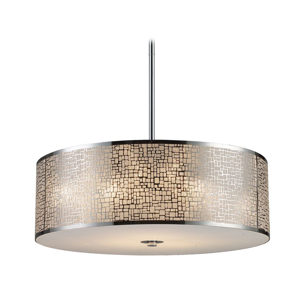 Modern Drum Pendant Light With White Gl In Polished Stainless Modern Drum Pendant Light With White Gl In Polished Stainless Steel Finish