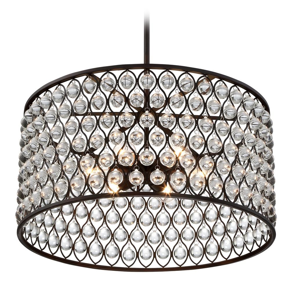 14 H x 26 W 600 Watts 6-Light Palladian Bronze Quoizel AX2826PN Alexandria Crystal Drum Pendant Lighting
