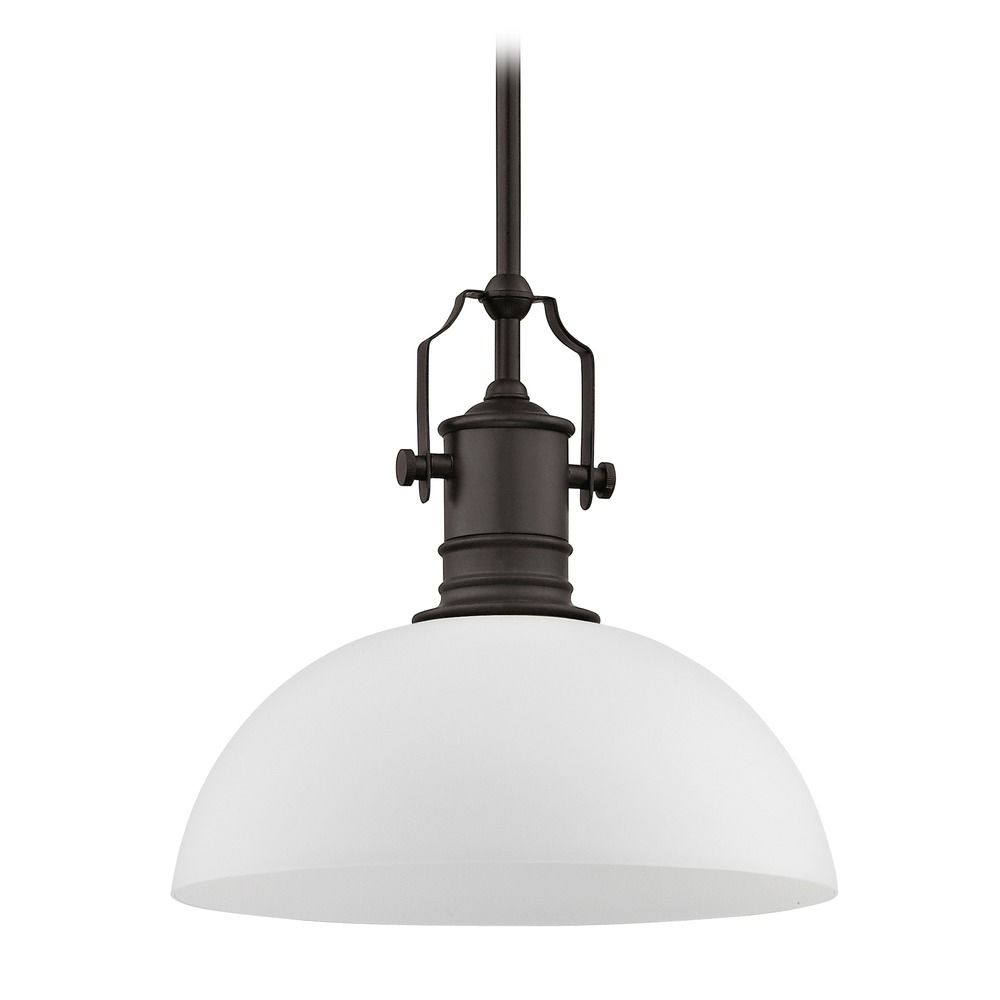 Industrial Bronze Pendant Light With White Glass 13 Inch Wide At Destination Lighting