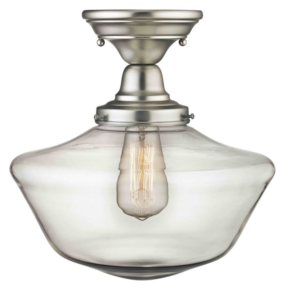 12 Inch Satin Nickel Clear Glass Schoolhouse Semi Flush Ceiling 12 Inch Satin Nickel Clear Glass Schoolhouse Semi Flush Ceiling Light Alt1