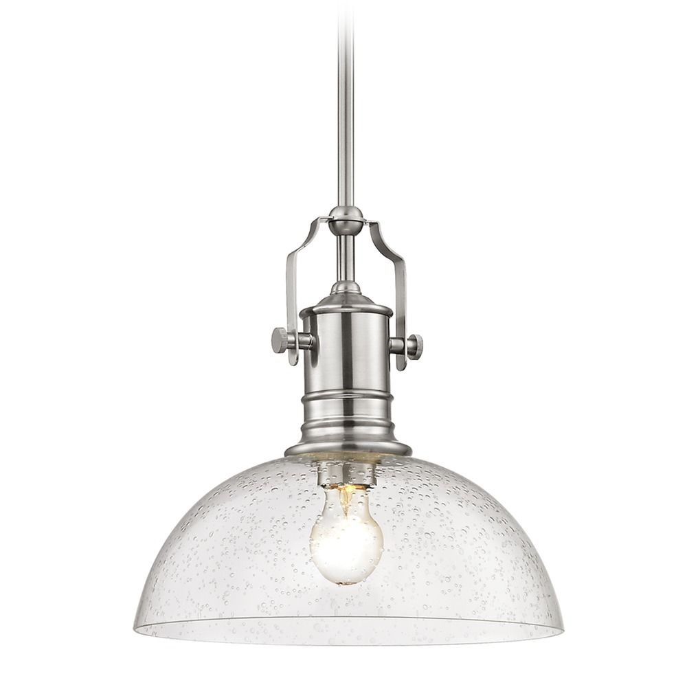 Seeded Glass Pendant Light Satin Nickel 13-Inch Wide | 1765-09 G1785-CS
